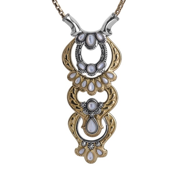 NEW AMERICAN WEST Mother-of-Pearl Necklace Statement Sterling Brass NEW AW BOX - Picture 9 of 12